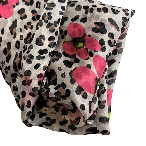 Helene Berman Leopard Print Scarf w/ Floral Details, Brown, Black, Pink, NWT!! - Picture 2 of 3